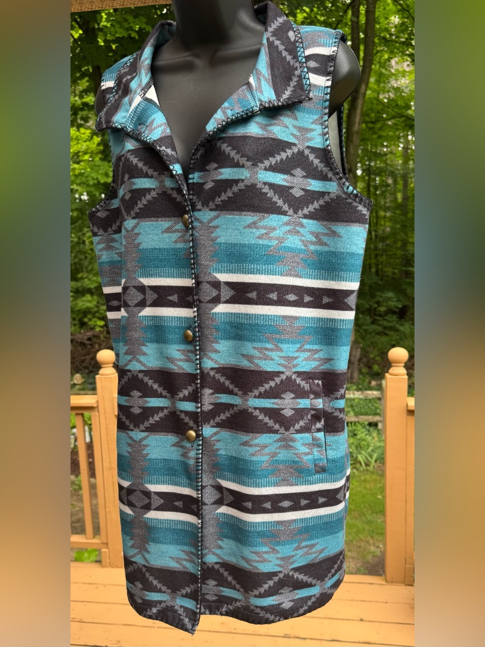 Turquoise Aztec-Pattern Button-Down Vest - Picture 4 of 13